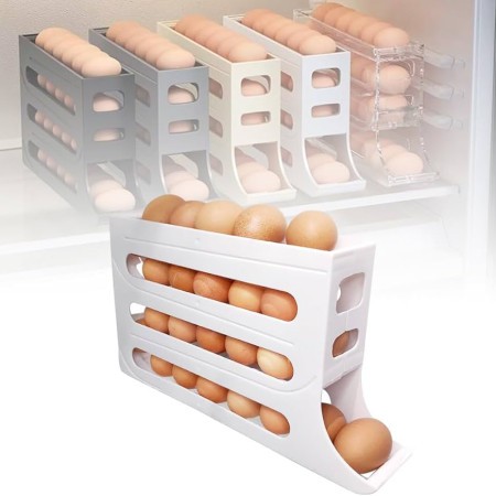 4-Tire Eggs Holder for Fridge with Automatic Egg Rolling Rock and 30 Eggs Storage Racks