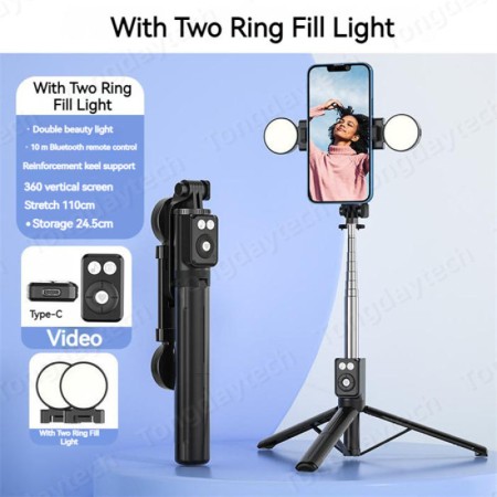 BT12 4 in 1 Double Big Ring Light Selfie Stick