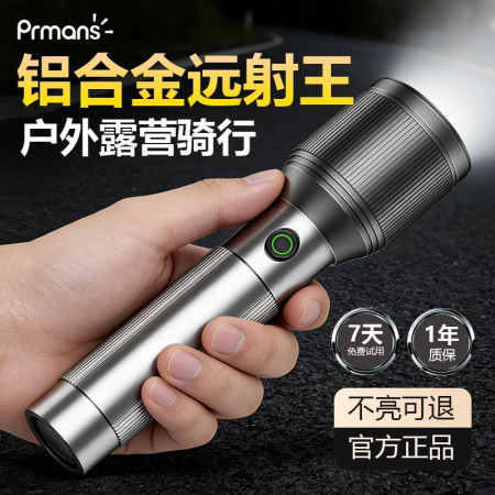 Prmans Aluminum Alloy Flashlight Zoom Light (Grey Color)