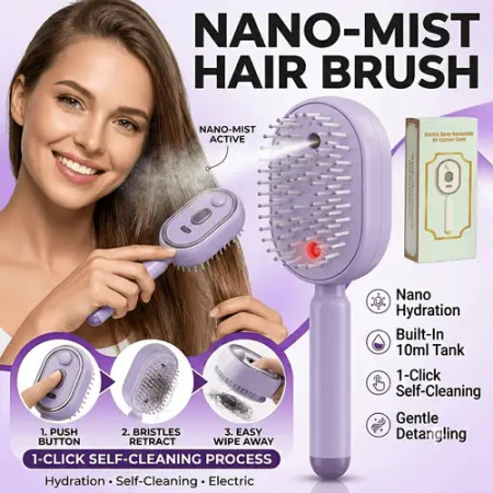 Hair Brush With Water Spray, Self-Cleaning Anti-Tangle Anti-Static For Frizzy Hair