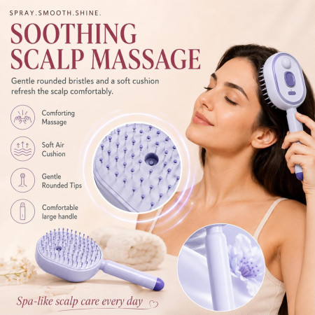 Hair Brush With Water Spray, Self-Cleaning Anti-Tangle Anti-Static For Frizzy Hair